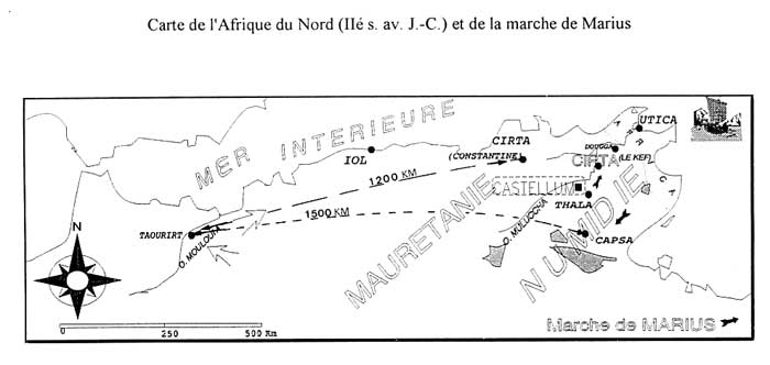 Fig. 3. La marche problématique de Marius à travers tout le Maghreb (IIe s. av. J. -C.) 
