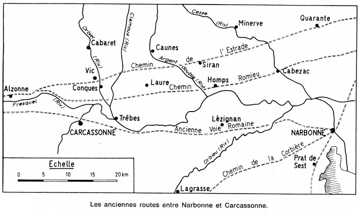 Fig. 16. Les anciennes routes dans l’Aude d’après Griffe (1974)